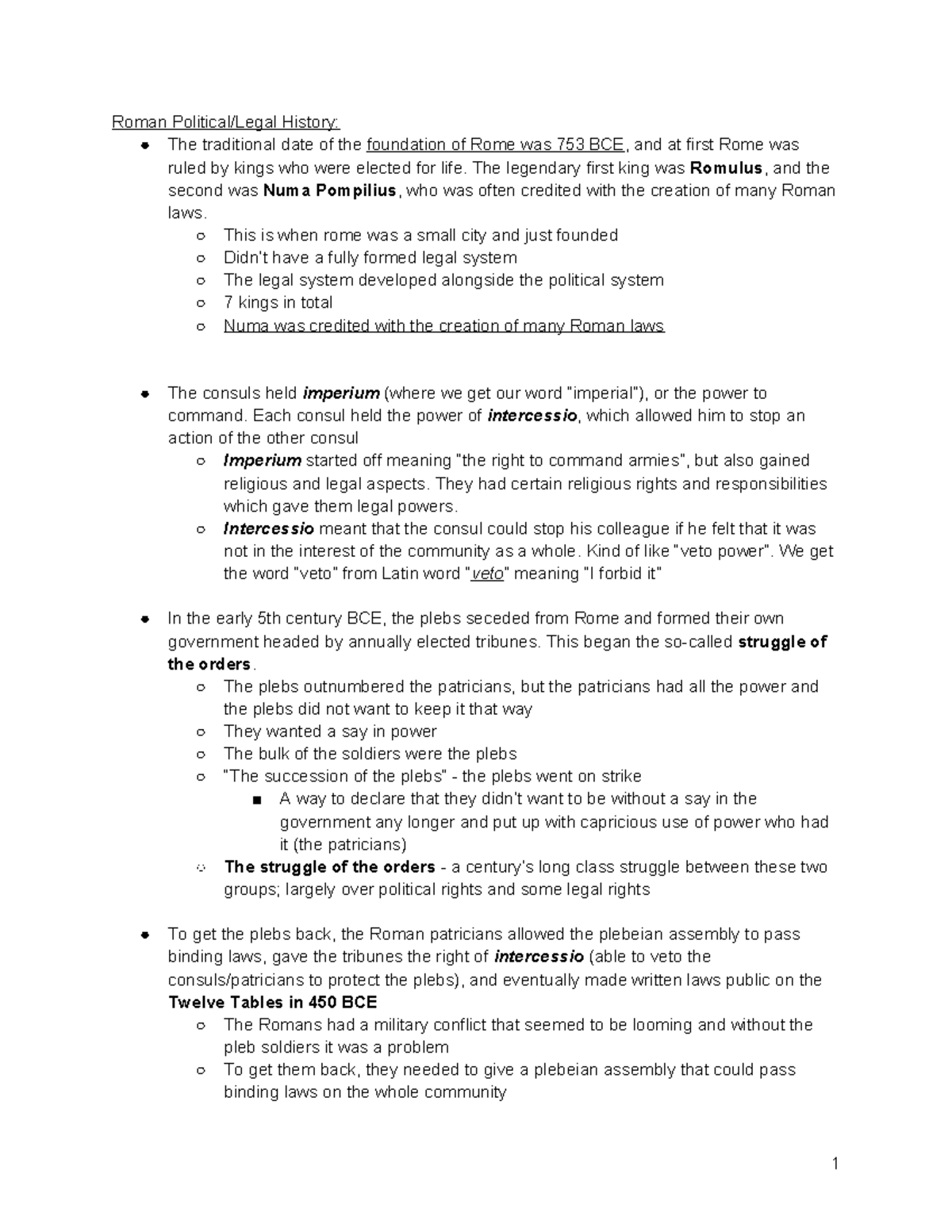 Classics - classic notes for roman history - Roman Political/Legal ...
