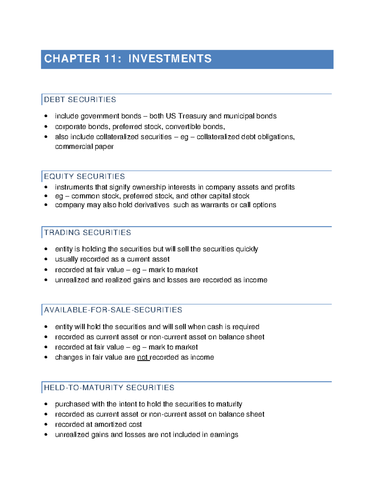 Farsample Financial Accounting Assignment CHAPTER 11 INVESTMENTS