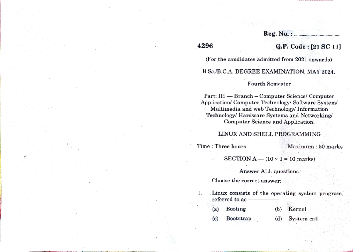 43B Linux& Shell 24 - 4296 1. (For the candidates admitted from 2021 ...