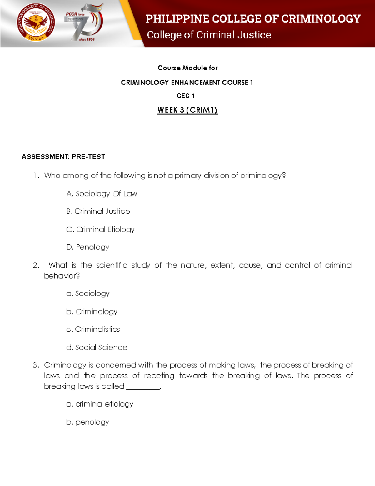 Week 3 - Hahaha - College of Criminal Justice Course Module for ...