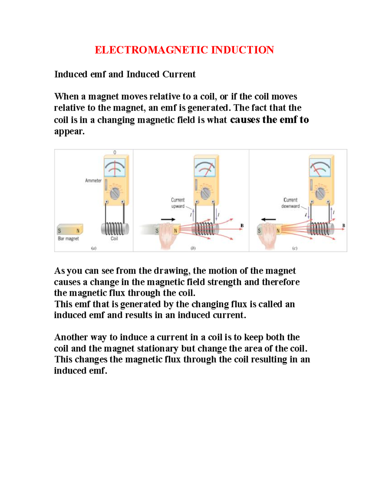 Ch22 Electromagnetic Induction - ELECTROMAGNETIC INDUCTION Induced emf ...