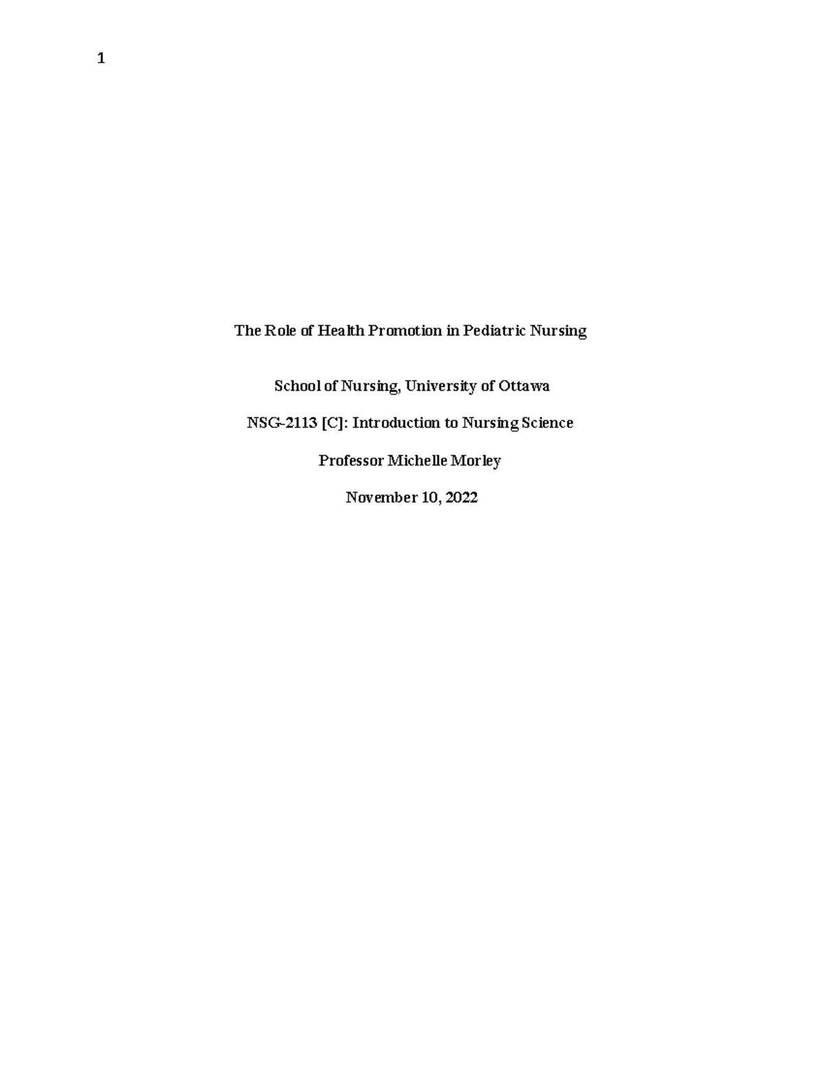 The Role of Health Promotion in Pediatric Nursing - The number of ...