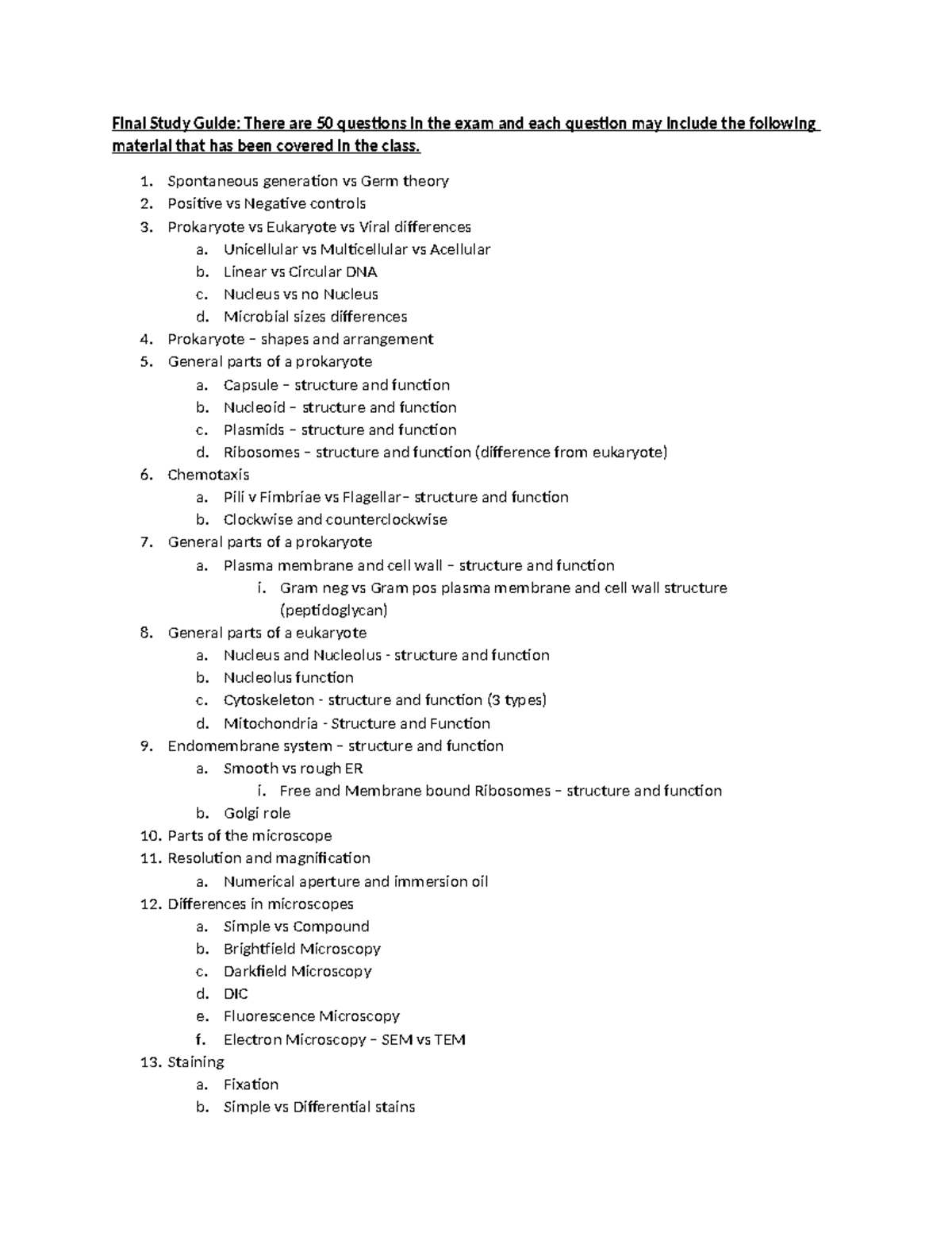 Final study guide - Final Study Guide: There are 50 questions in the ...