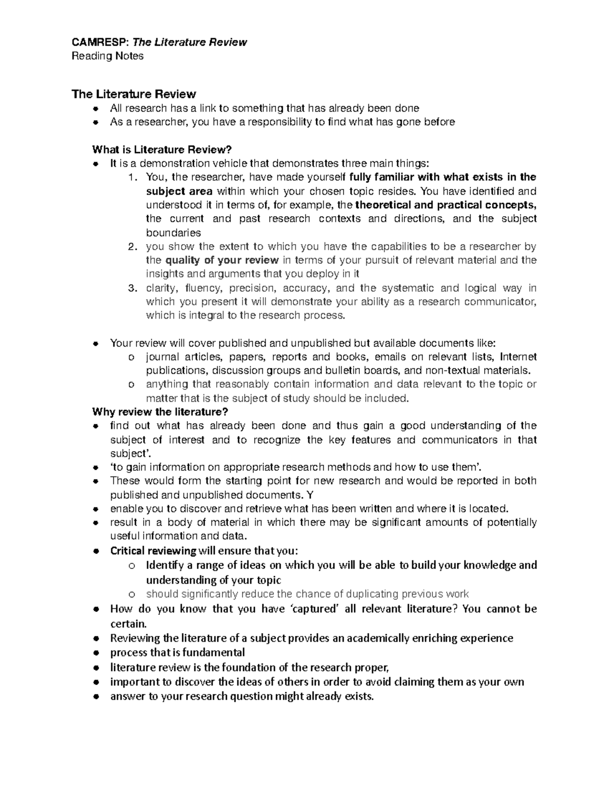 Study Notes- The Literature Review - Reading Notes The Literature ...