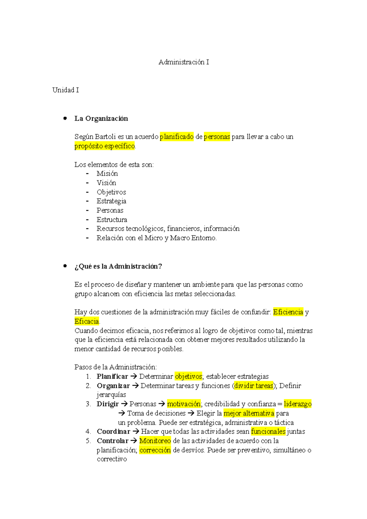 Administracion Resumen Del Primer Parcial - Administración I Unidad I ...