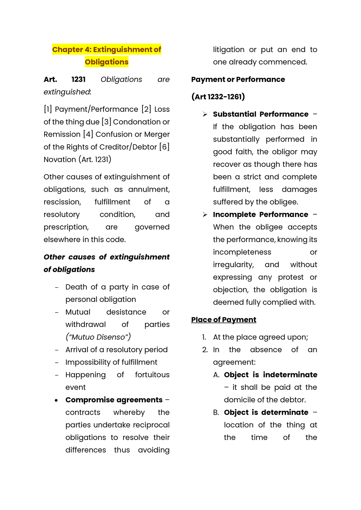 Oblicon - Extinguishment Of Obligations - Chapter 4: Extinguishment Of ...