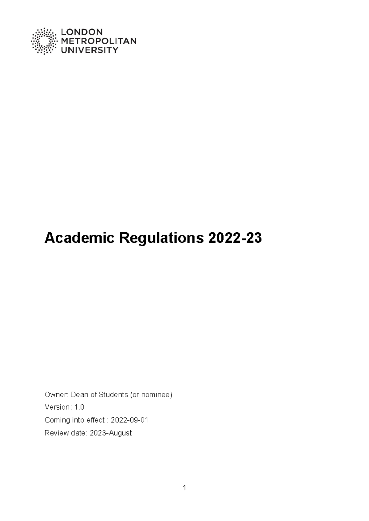 Academic Regulations 2022 23 - Academic Regulations 2022- Owner: Dean ...