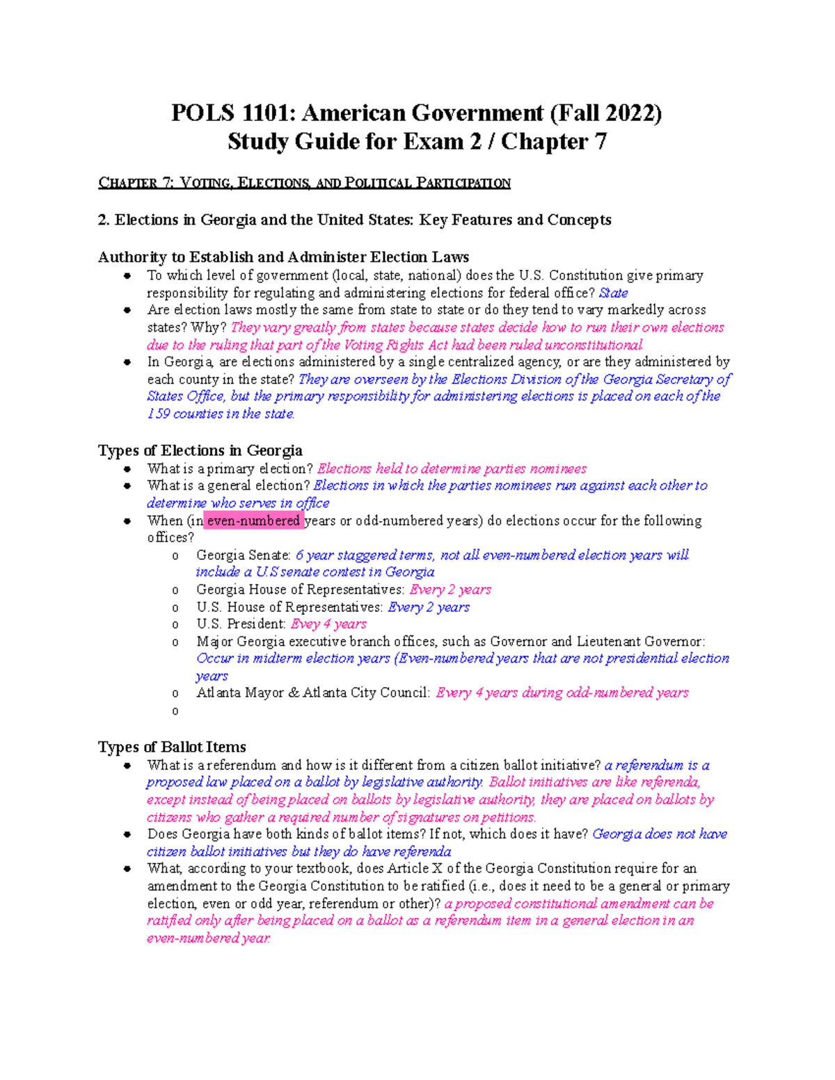 POLS 1101 (American Government) Exam 2 Study Guide - POLS 1101 ...