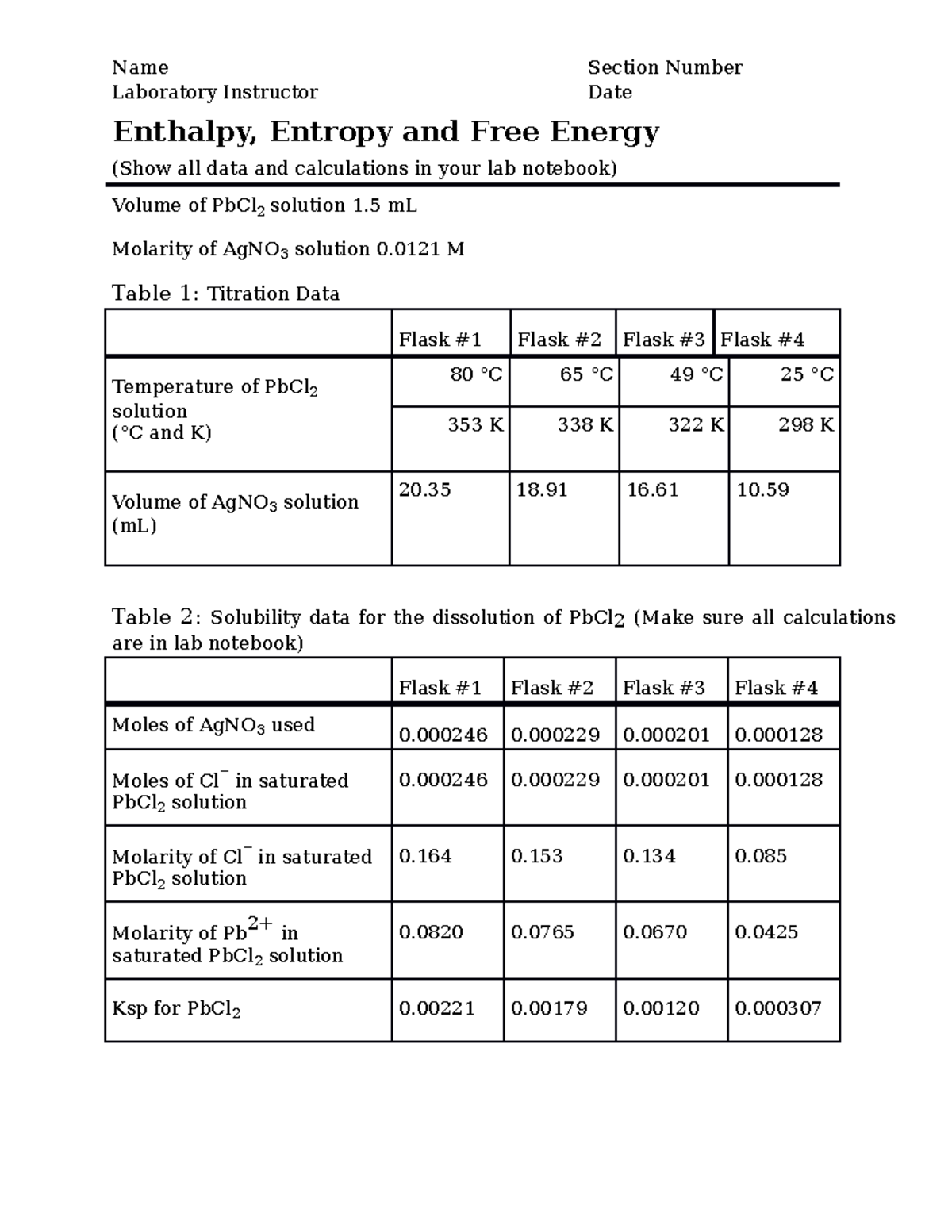 Gibbs Free Energy Worksheet