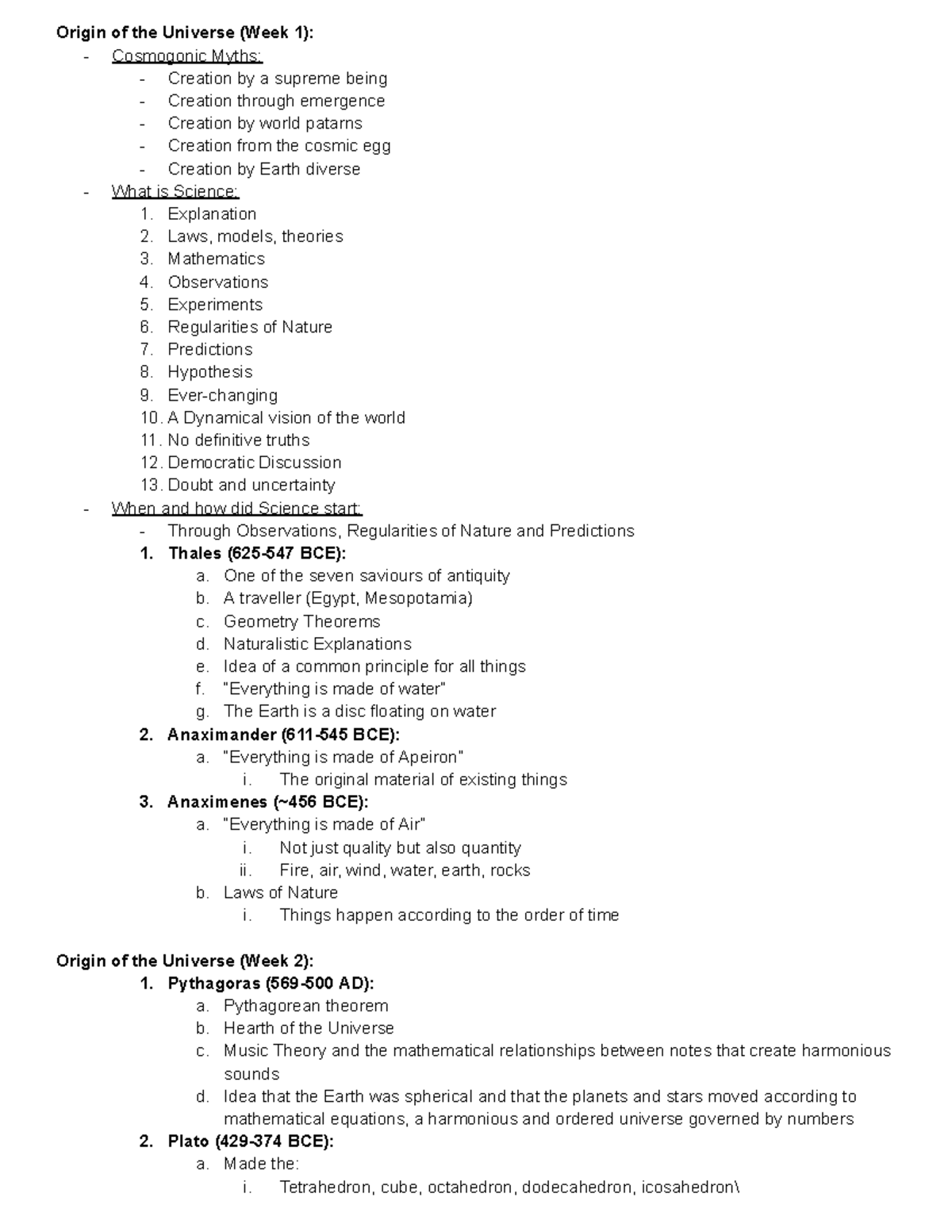 Midterm Review Astronomy - Origin of the Universe (Week 1 ...