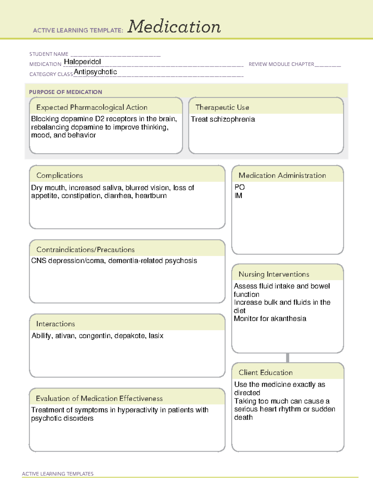 NR326 haloperidol ALT - Medication ALT - ACTIVE LEARNING TEMPLATES ...