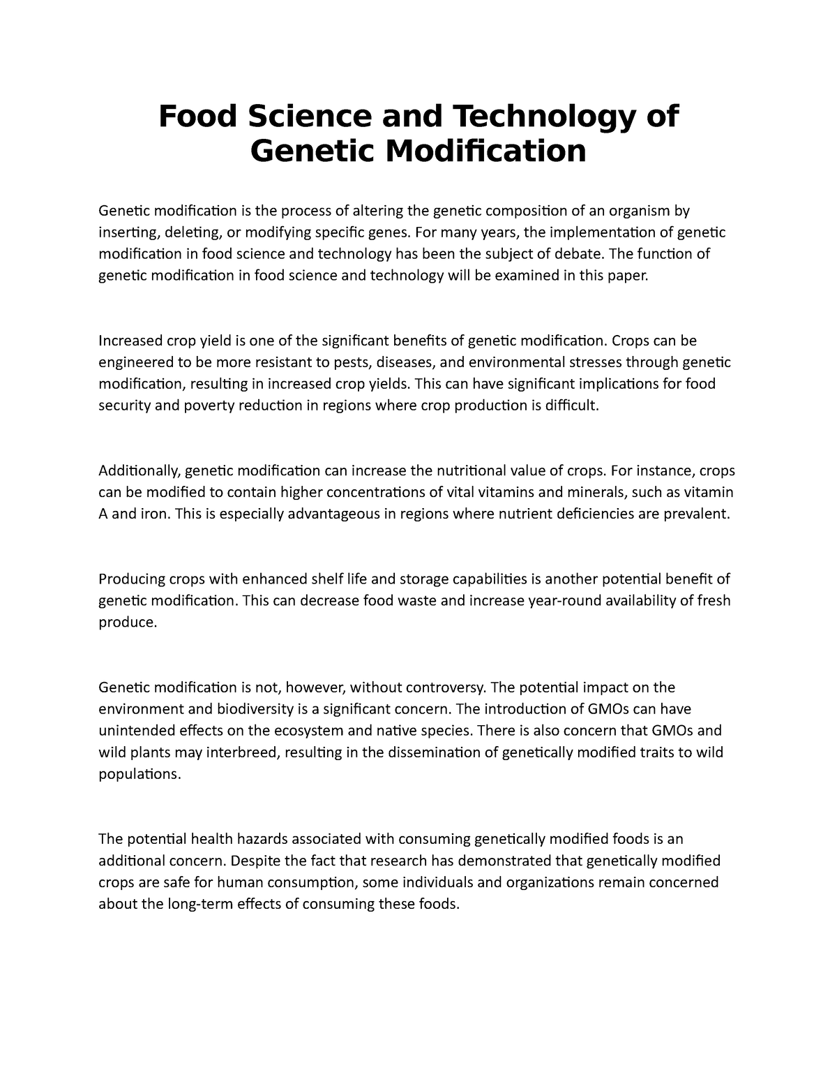 genetic modification argumentative essay