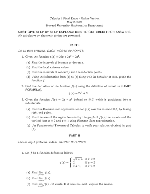 Calculus 1 s22 final v2a solutions - Calculus I Final Exam Version A ...