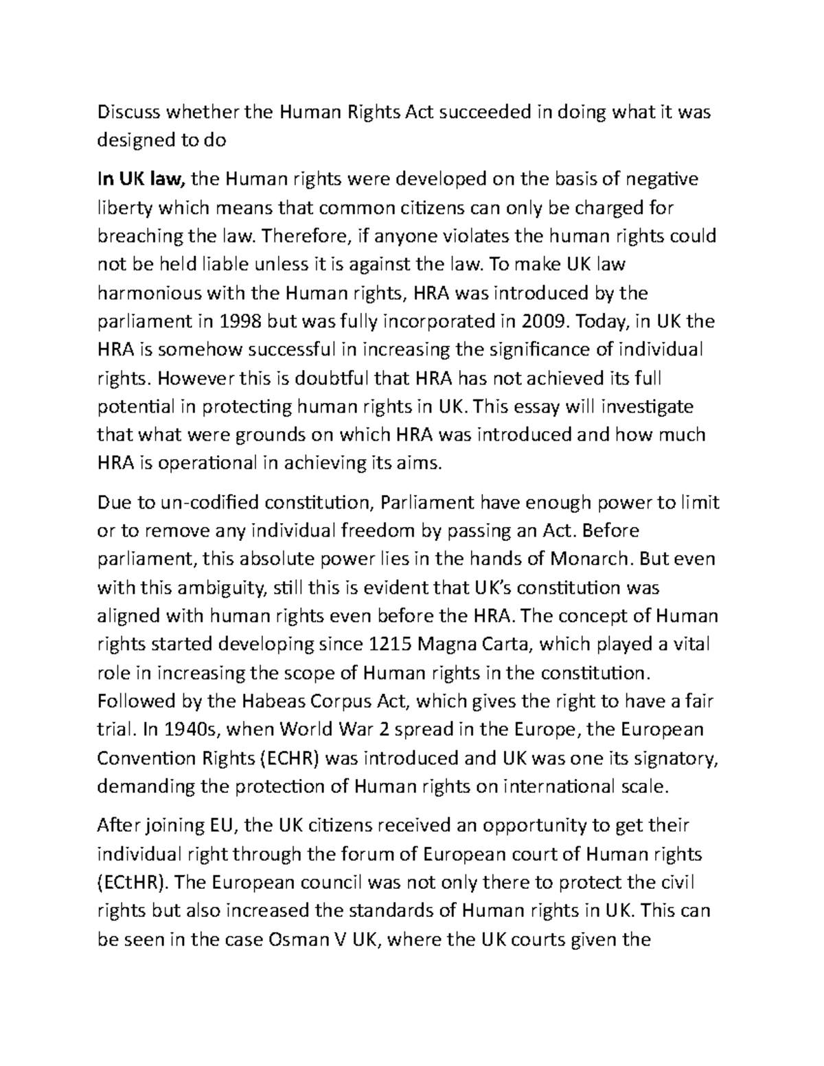 human rights discussion essay