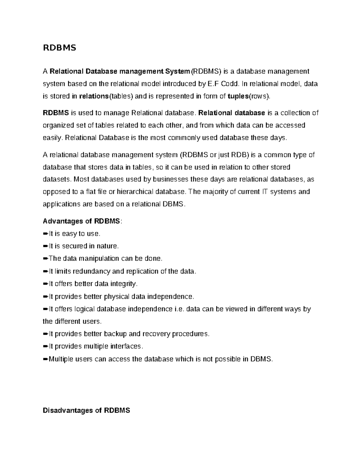 Rdbms - RDBMS A Relational Database management System (RDBMS) is a ...