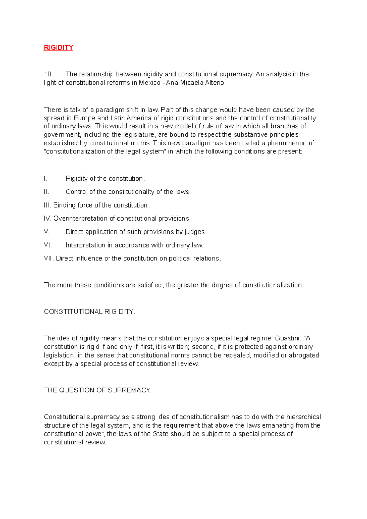 Rigidity 4 - Constitutional Law Chapter 7 - RIGIDITY The relationship ...