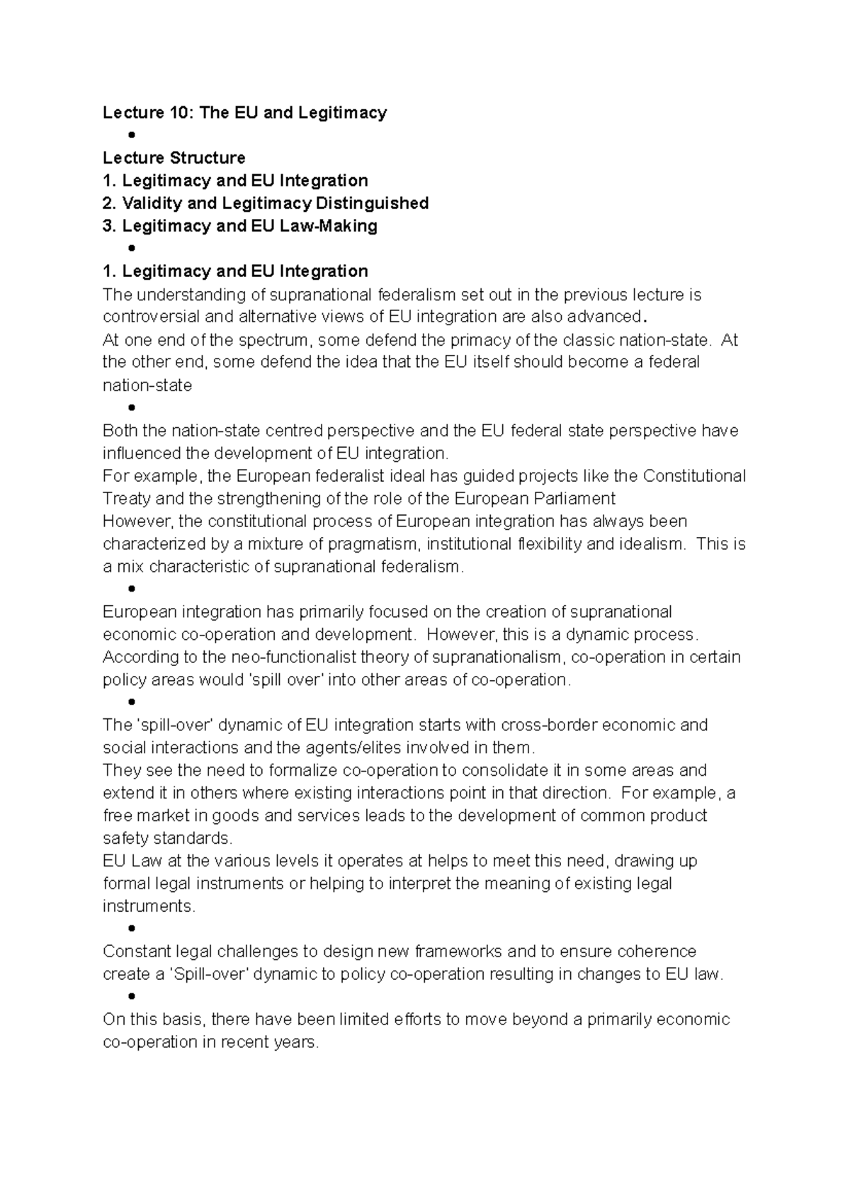 Lecture 10 - EU notes - Lecture 10: The EU and Legitimacy **Lecture ...
