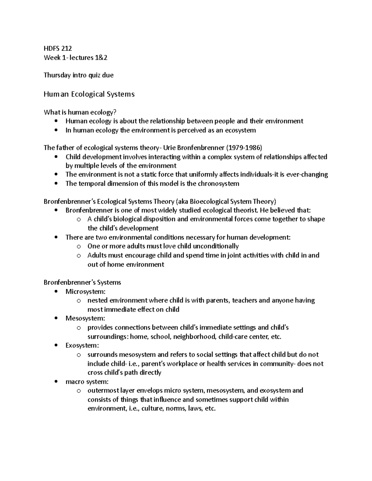 Week 1 - Lecture notes 1 - HDFS 212 Week 1- lectures 1& Thursday intro ...