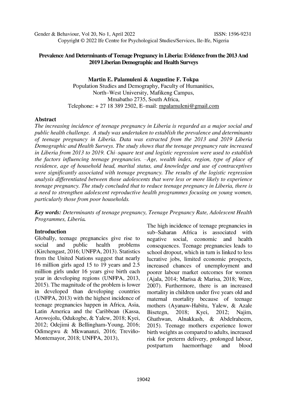 Prevalence And Determinants of - Copyright © 2022 Ife Centre for ...