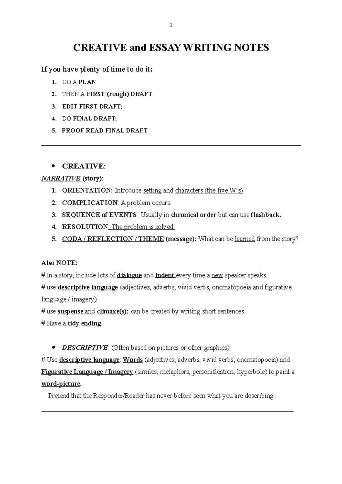 Creative and Essay Writing Notes Structure - 1 CREATIVE and ESSAY ...
