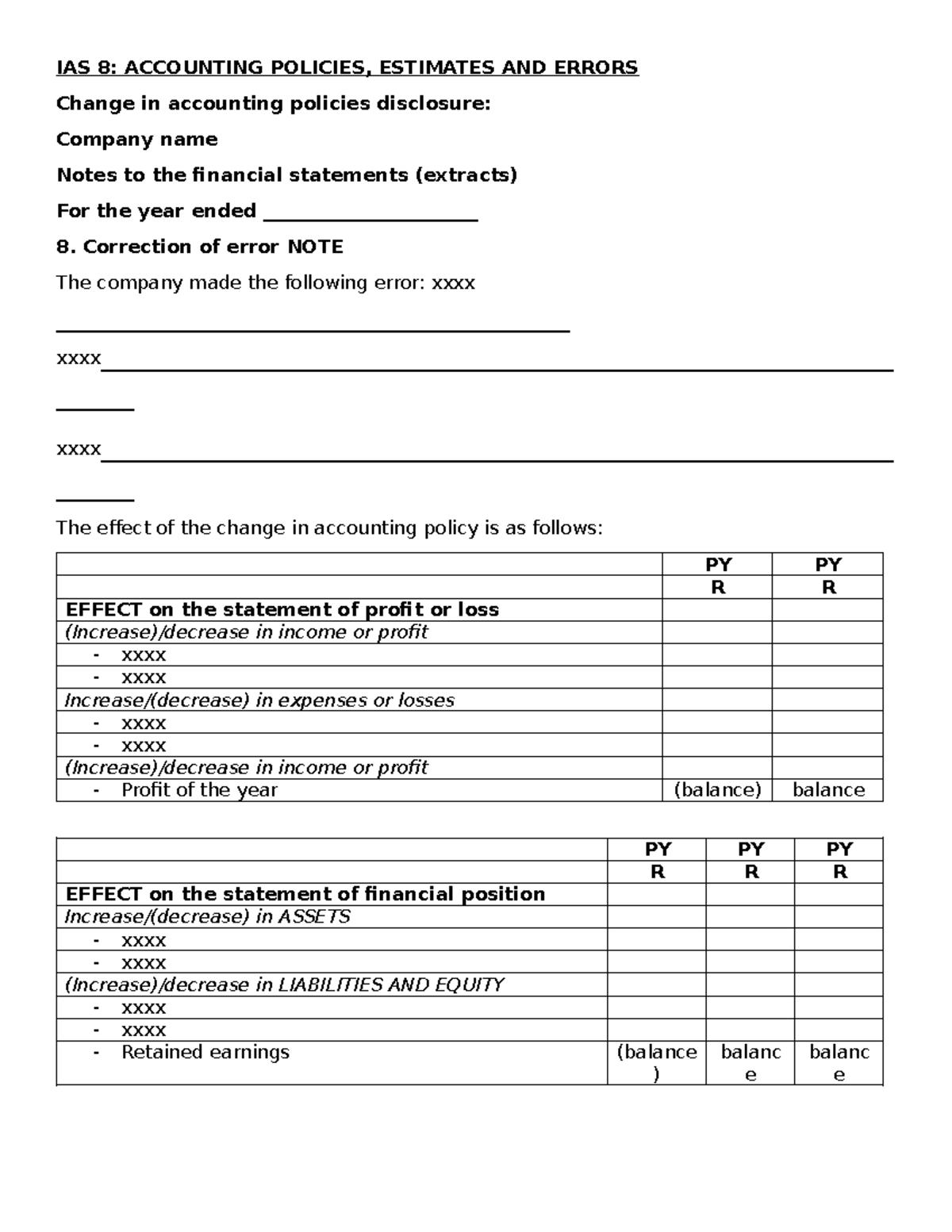 Disclosure+for+Correction+of+Errors - IAS 8: ACCOUNTING POLICIES ...