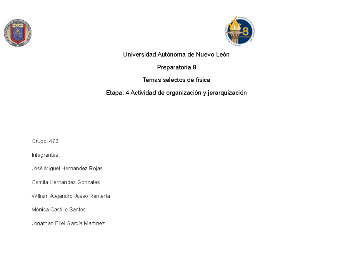 Actividad de organizacion y jerarquizacion etapa 4 - Universidad