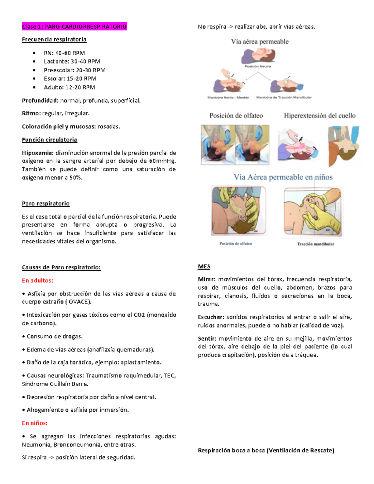 Paux 2 - Hostilidades - Clase 1: PARO CARDIORRESPIRATORIO Frecuencia ...