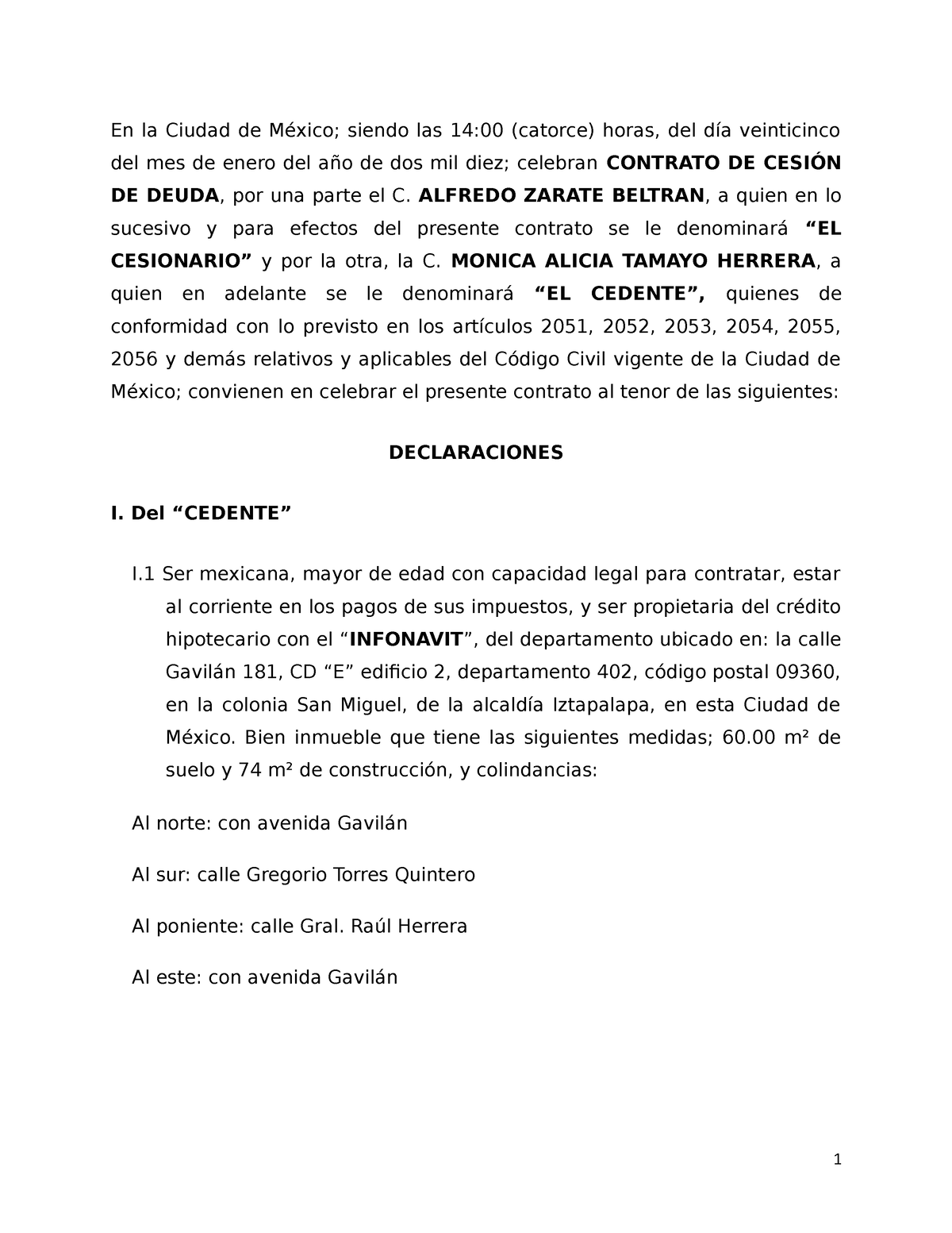 Contrato DE Cesion DE Deuda - En la Ciudad de México; siendo las 14:00  (catorce) horas, del día - Studocu