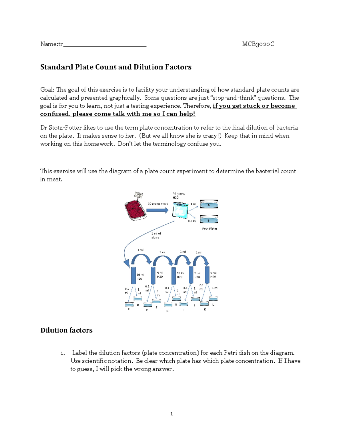 Dilution+factor+homework+2 Nametr_____________________ MCB3020C Standard Plate Count and