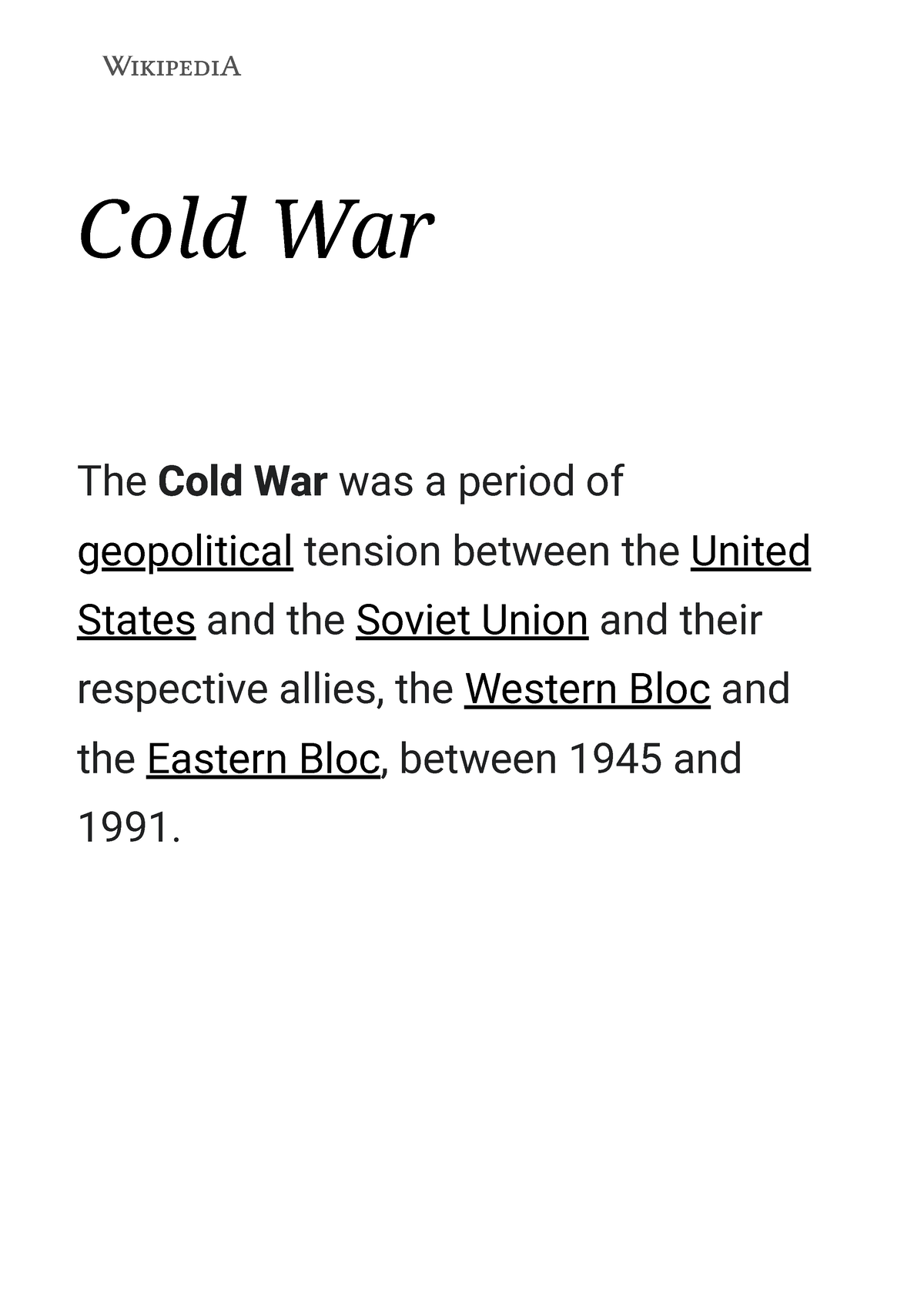 Cold War - Wikipedia - Chitti - Cold War The Cold War Was A Period Of ...