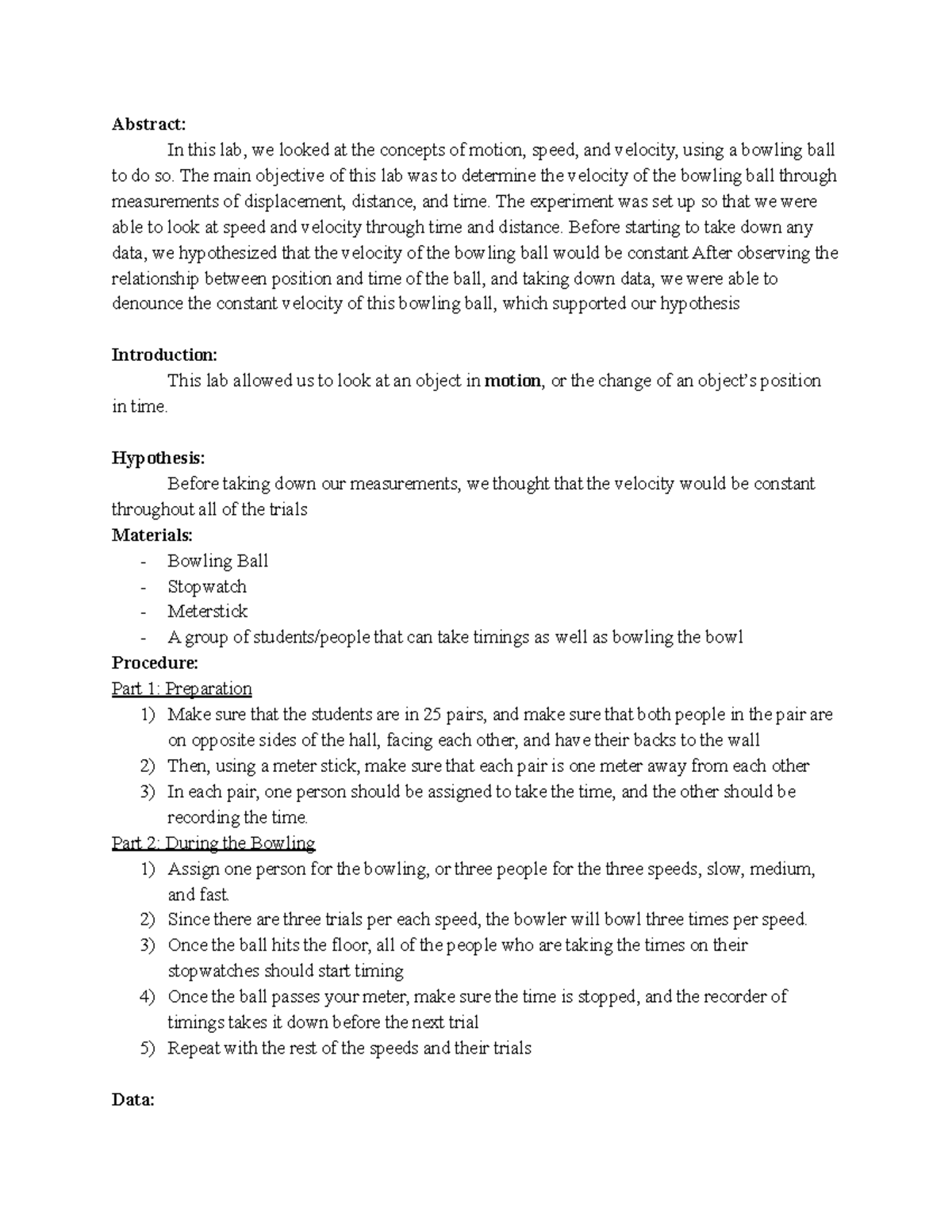 2020 physics 1 physics 100 lab2 Abstract In This Lab We Looked At