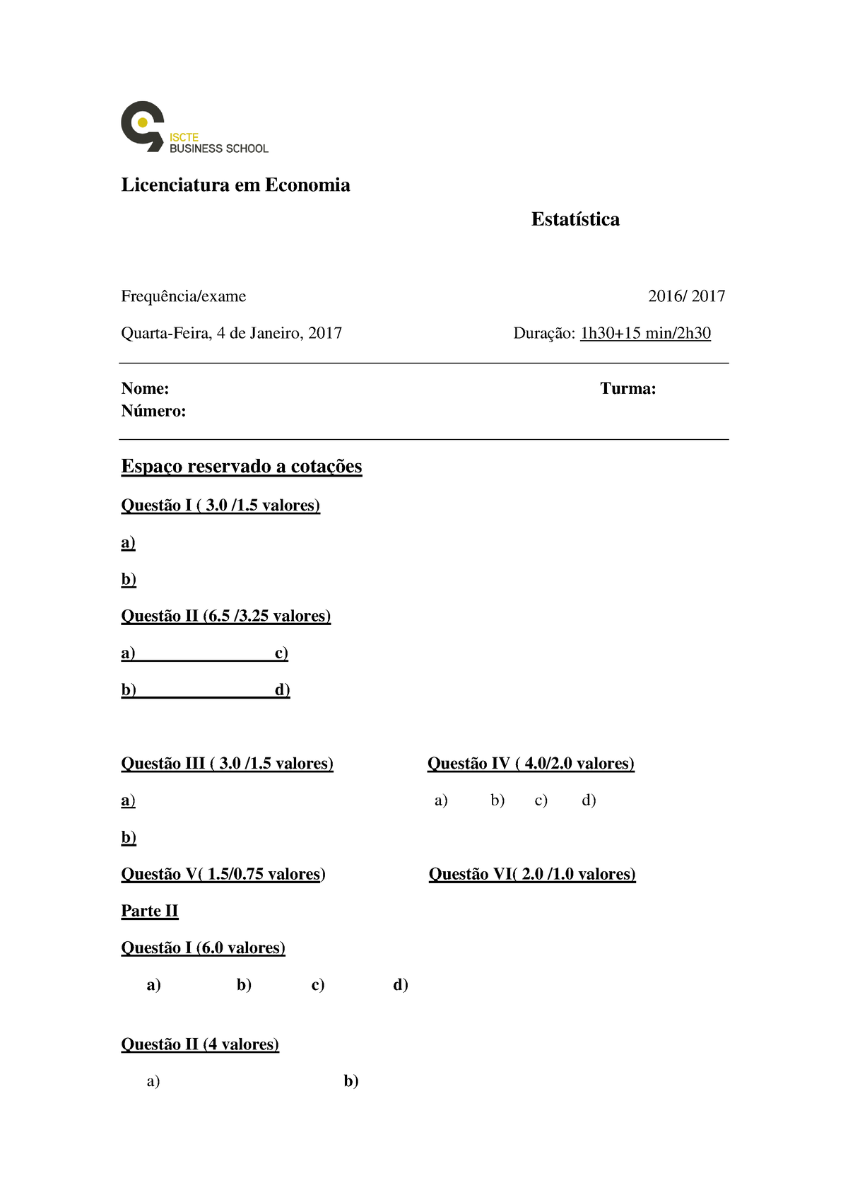 Frequ Ncia Ex-1 Poca Resolucao - Licenciatura Em Economia Estatística ...