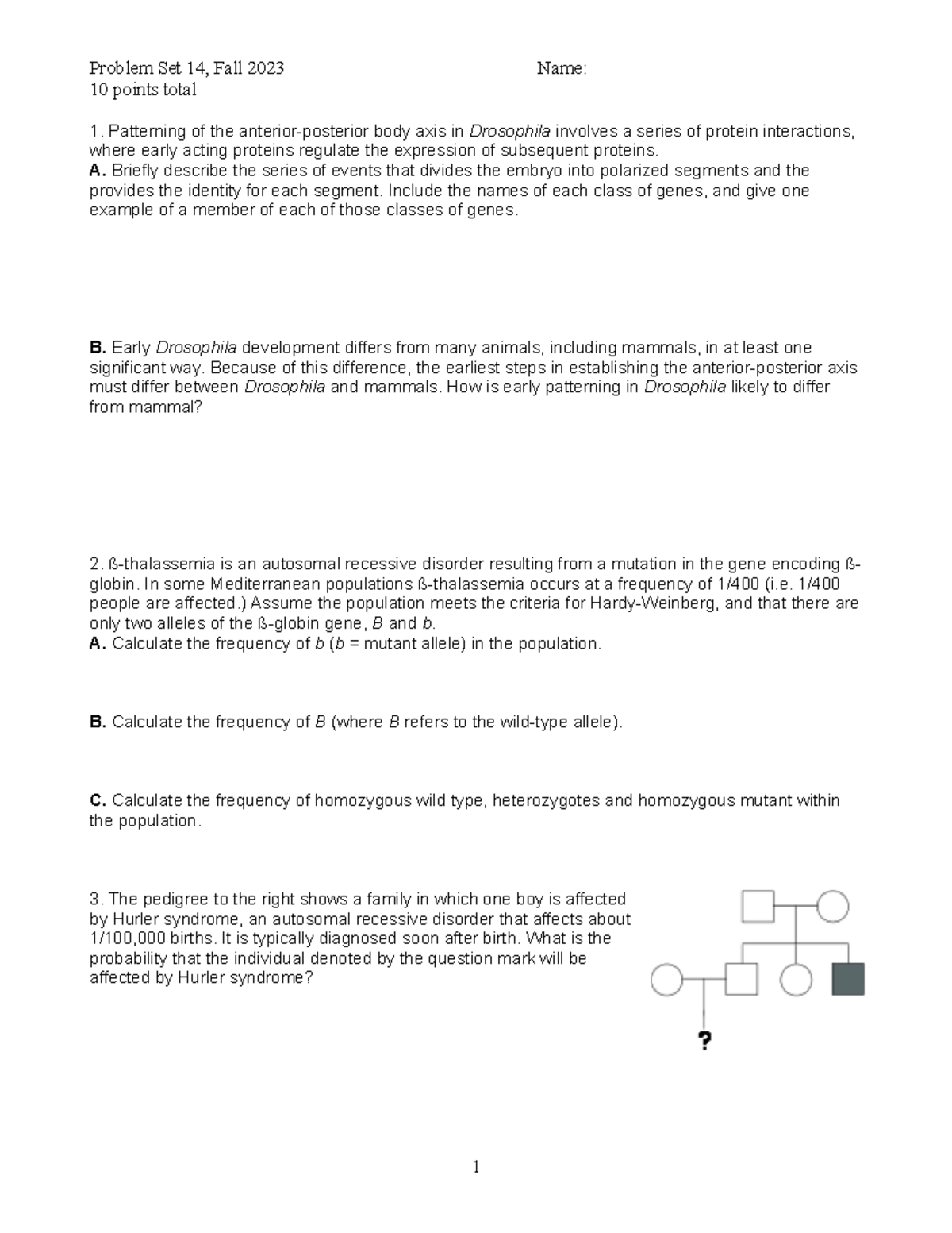 Problem set 14 10 points total 1. Patterning of the anterior