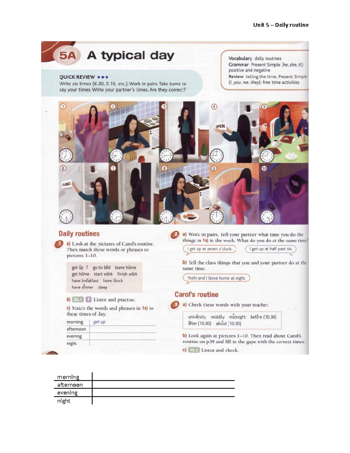 Unit 5 - Daily Routine - FOR SALES - international history - morning ...