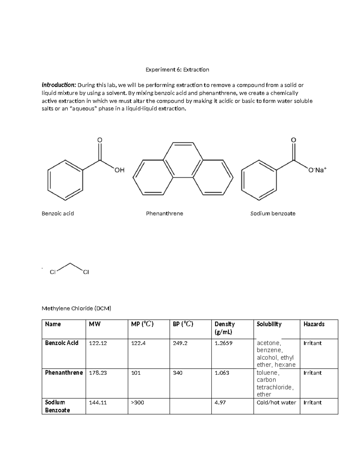 Experiment 6 Ochem Experiment 6 Extraction Introduction During This Lab We Will Be Experiment 6 Ochem Experiment 6 Extraction Introduction During This Lab We Will Be