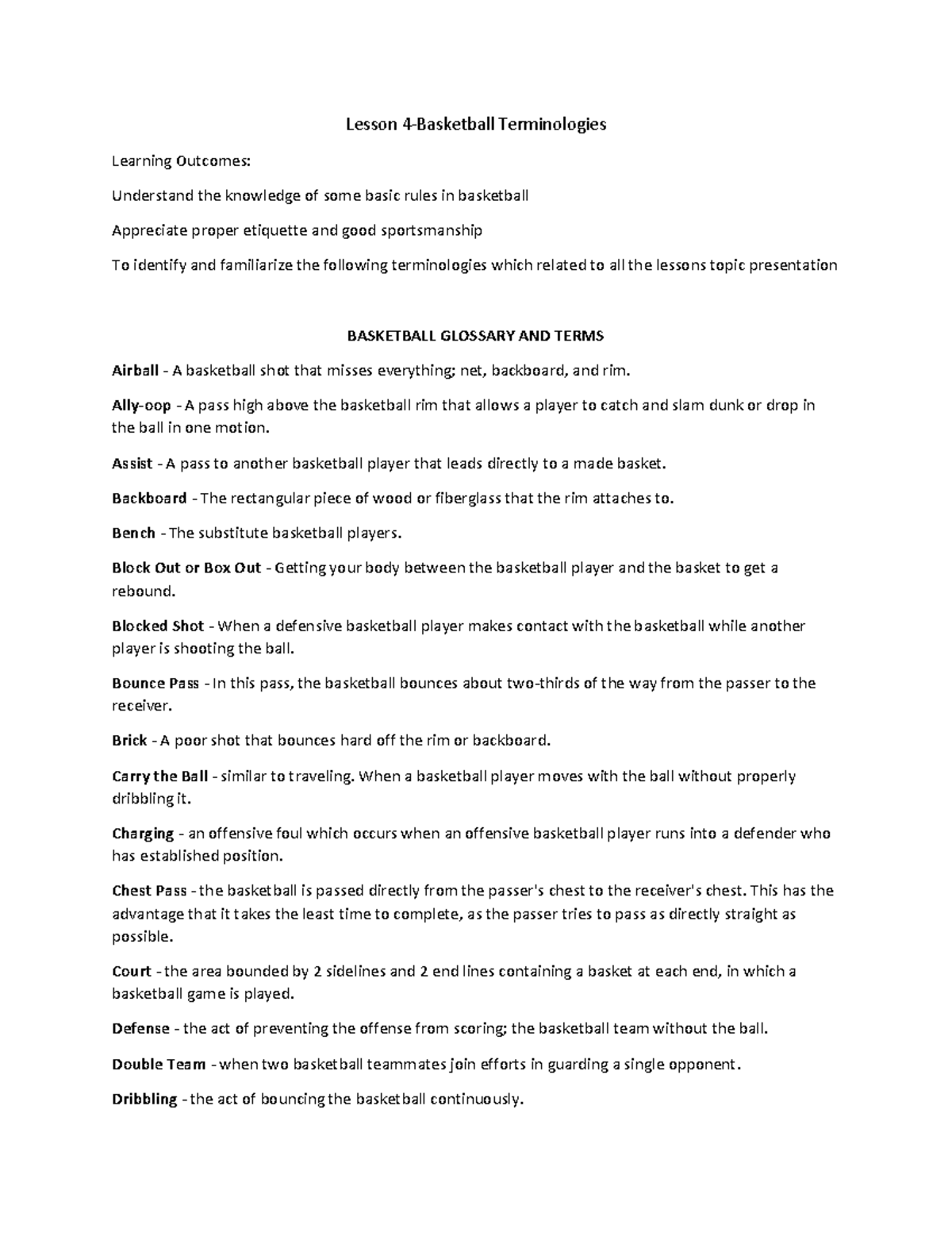 P.E 4 - This lecture focuses on p.e. - Lesson 4-Basketball ...