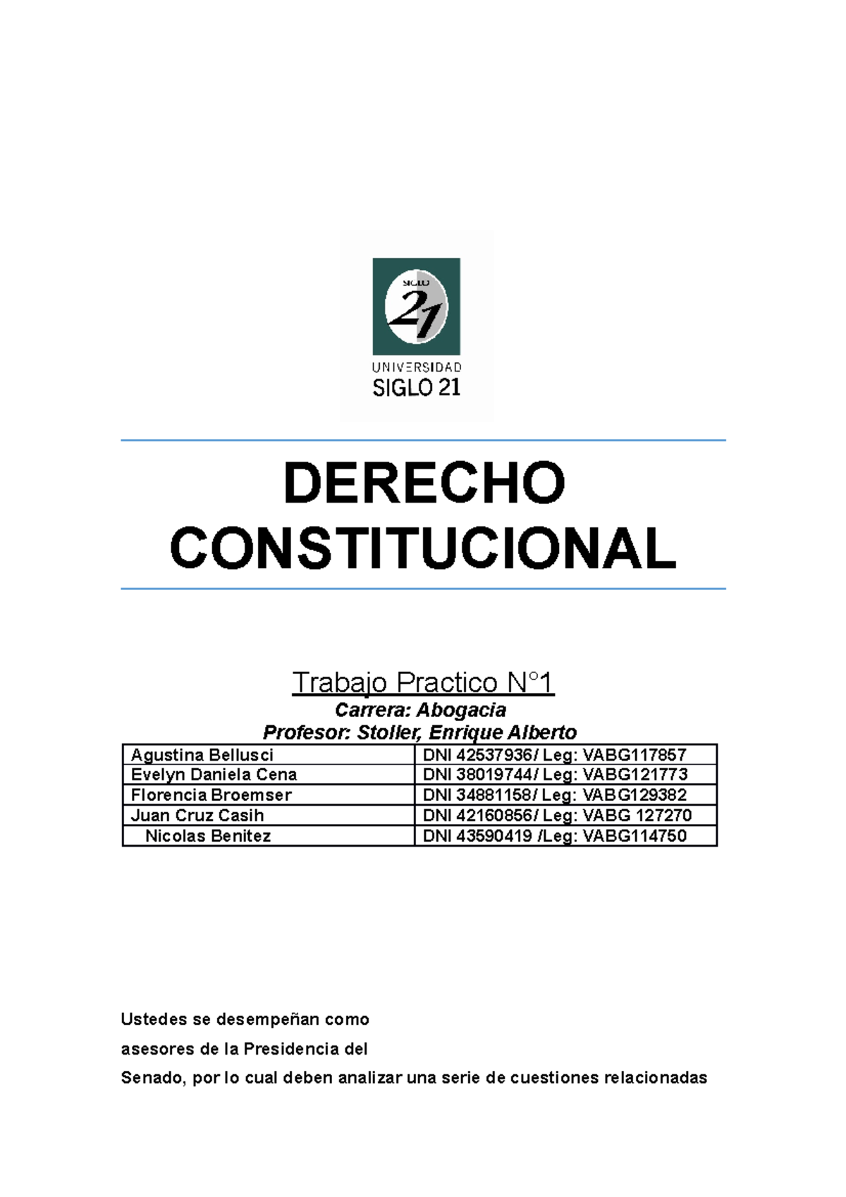 Trabajo Practico Nº 1- Derecho Constitucional - DERECHO CONSTITUCIONAL ...