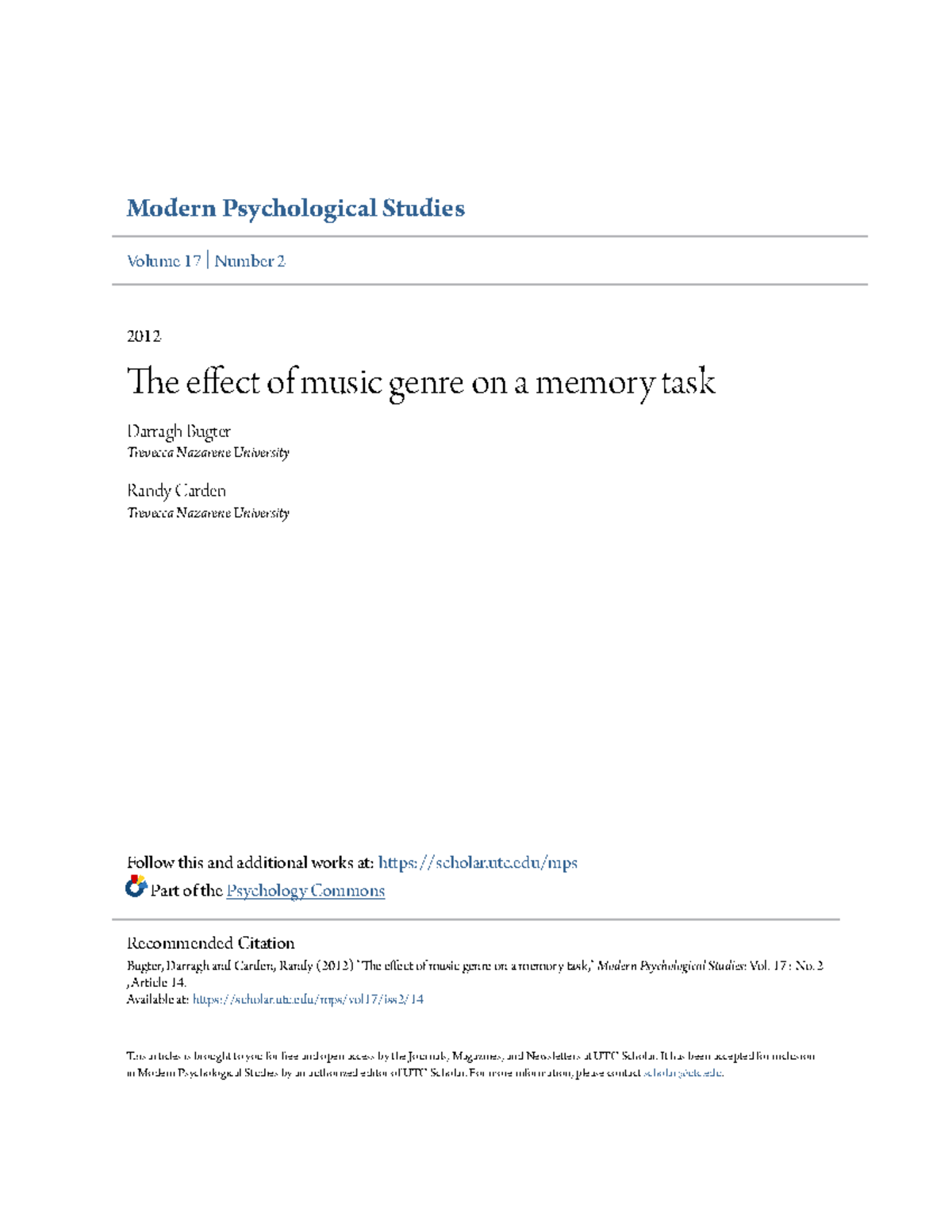 The effect of music genre on a memory task - Modern Psychological ...