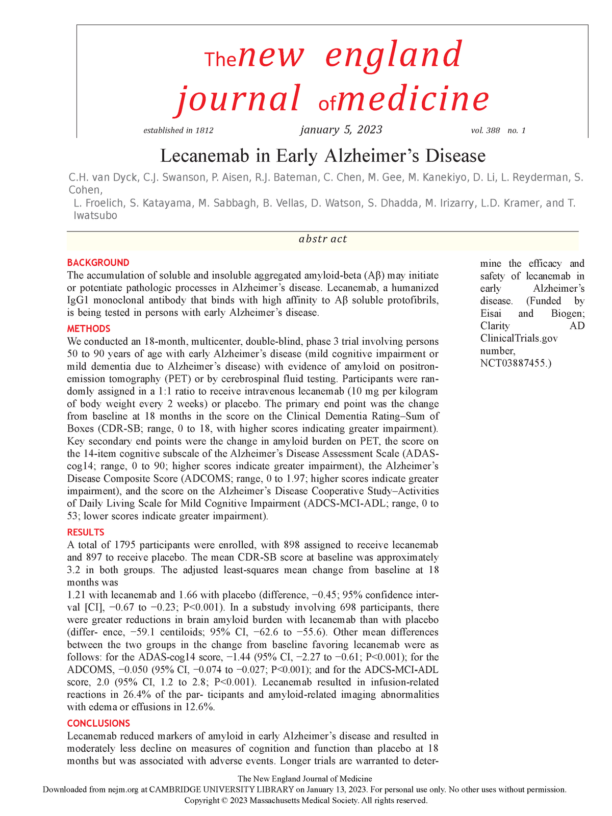 Lecanemab In Early Alzheimer’s Disease - The New England Journal Of ...