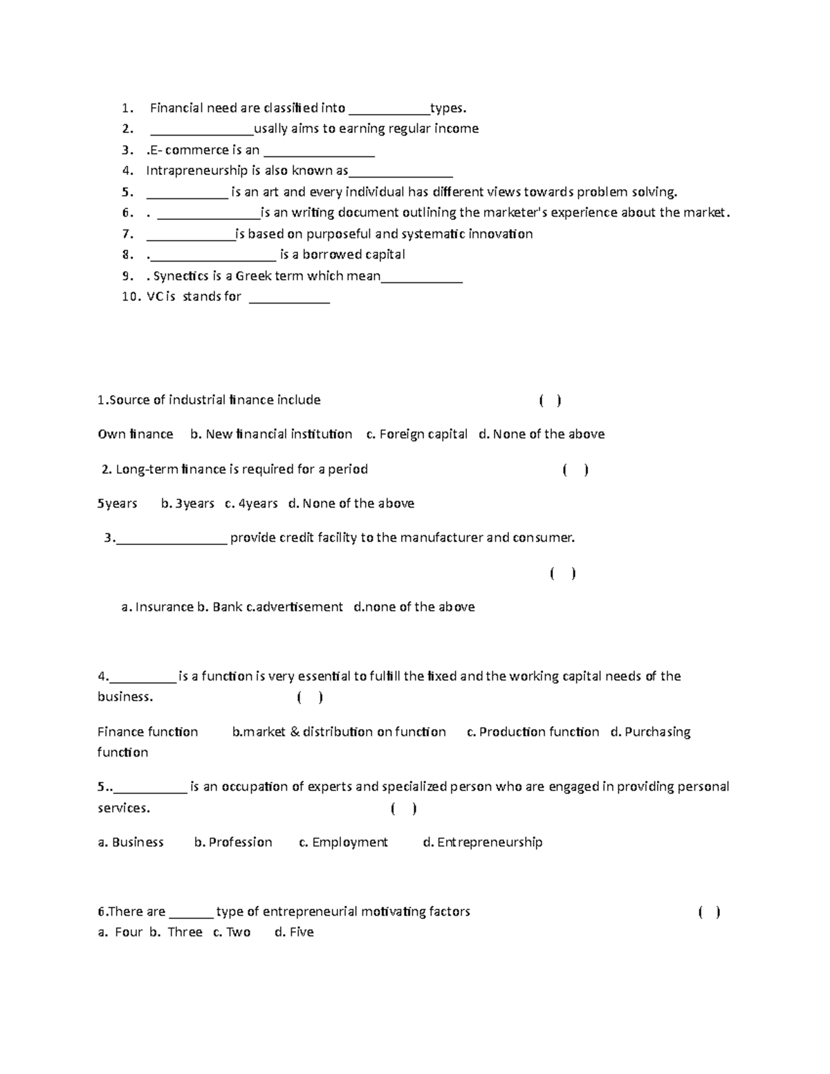 Poe obj - mid objective type questions - Financial need are classified ...