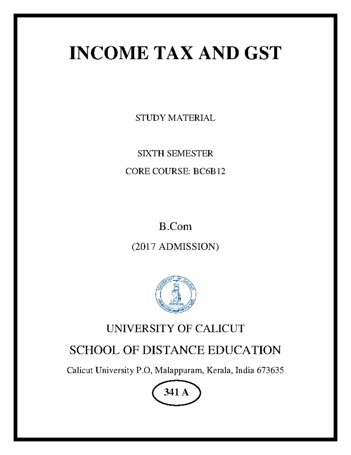 Income Tax And GST Bcom - INCOME TAX AND GST STUDY MATERIAL SIXTH ...