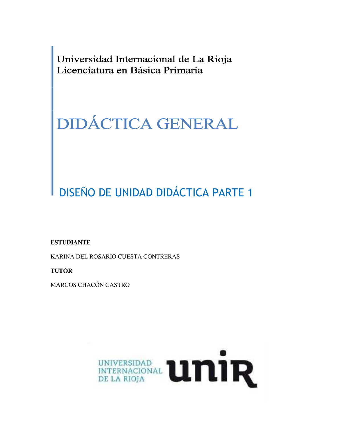 Diseño De Una Unidad Didáctica. Parte 1 - DISE—O DE UNIDAD DID¡CTICA ...