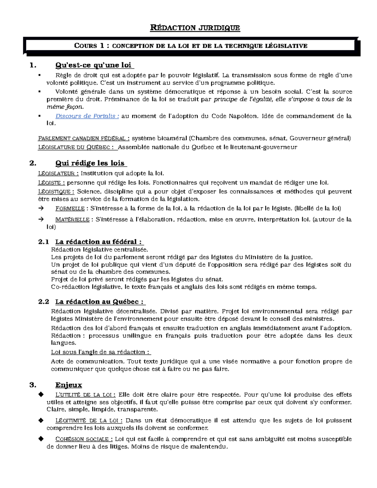 Notes rédaction juridique - R ÉDACTION JURIDIQUE COURS 1 : CONCEPTION ...