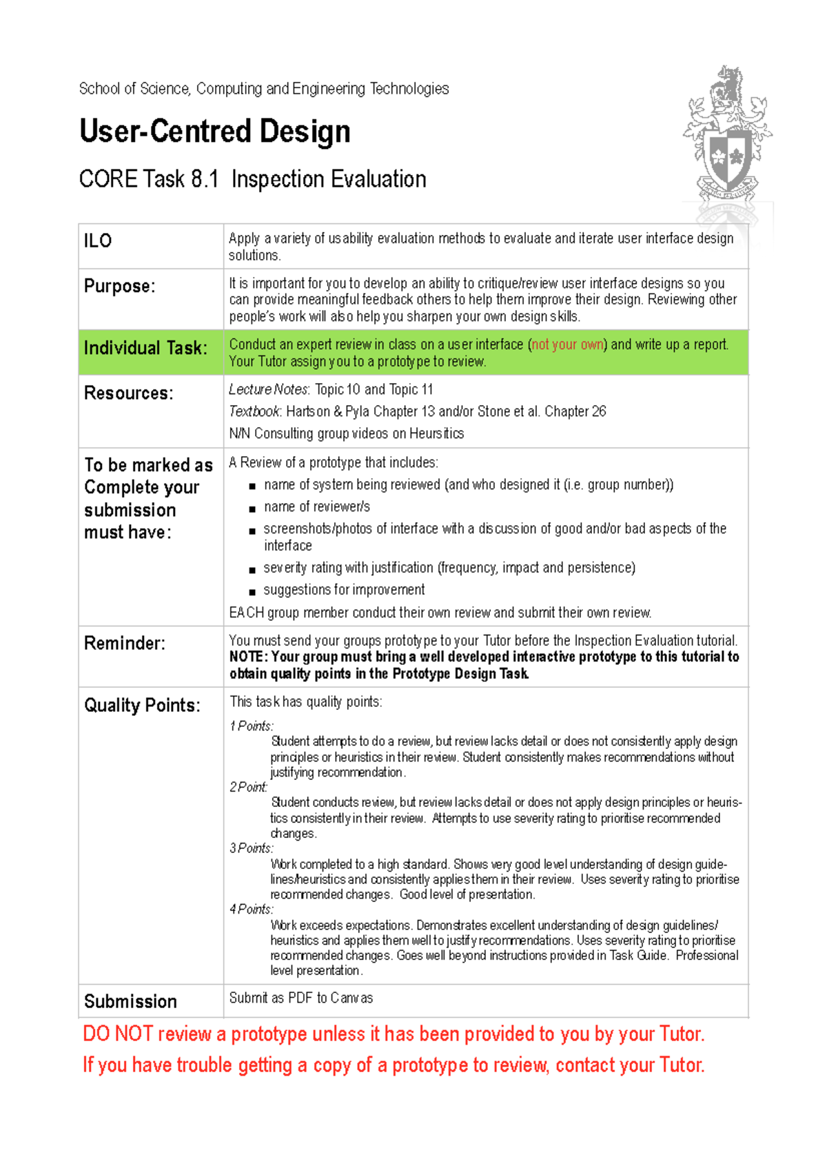 UCD 8.1 Inspection Evaluation tutorial - School of Science, Computing ...
