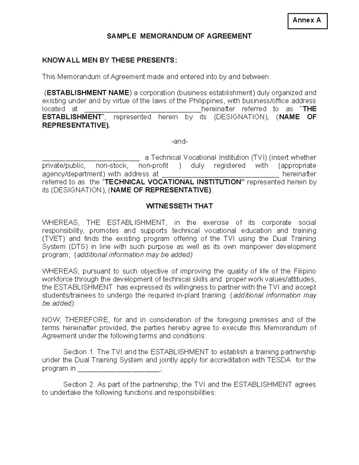 DTS Sample MOA feb 12 2013 - SAMPLE MEMORANDUM OF AGREEMENT KNOW ALL ...