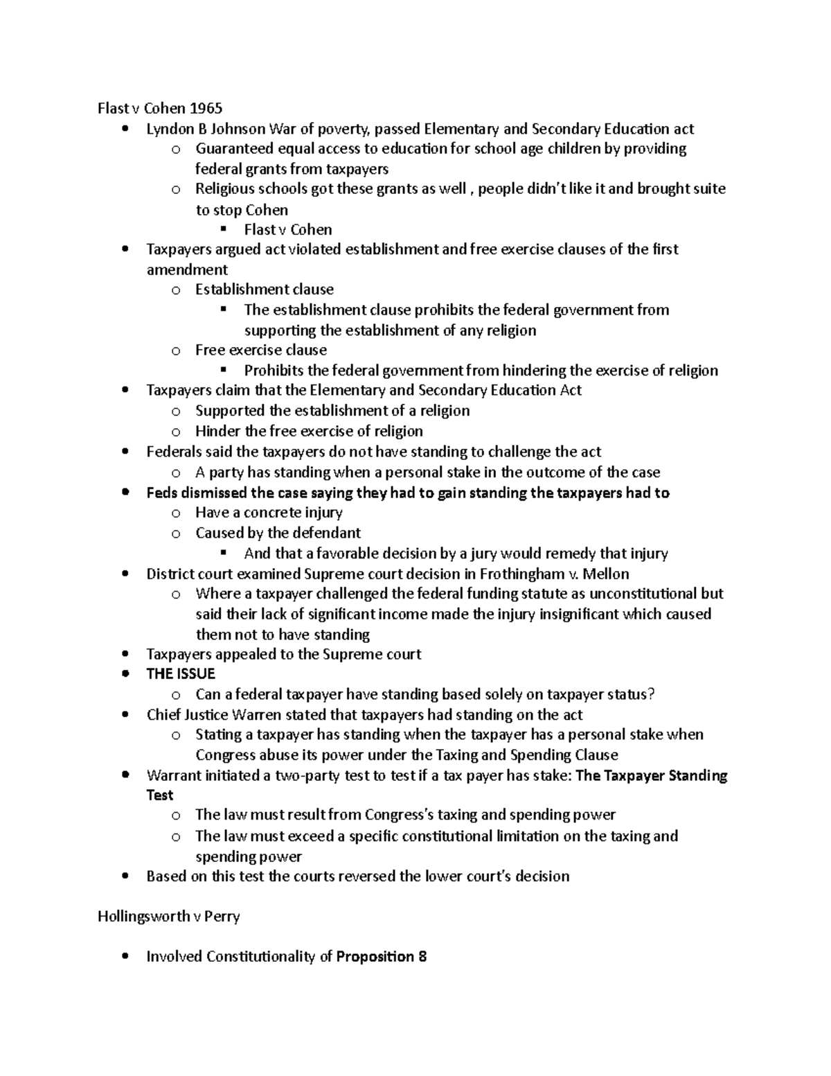 Flast v Cohen & Hollingsworth v Perry Flast v Cohen 1965 Lyndon B
