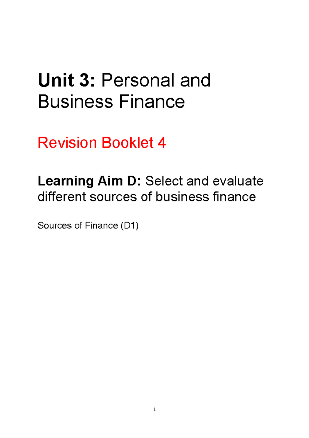 Unit 3 D Revision Business Btec Level 3 - Unit 3: Personal And Business ...