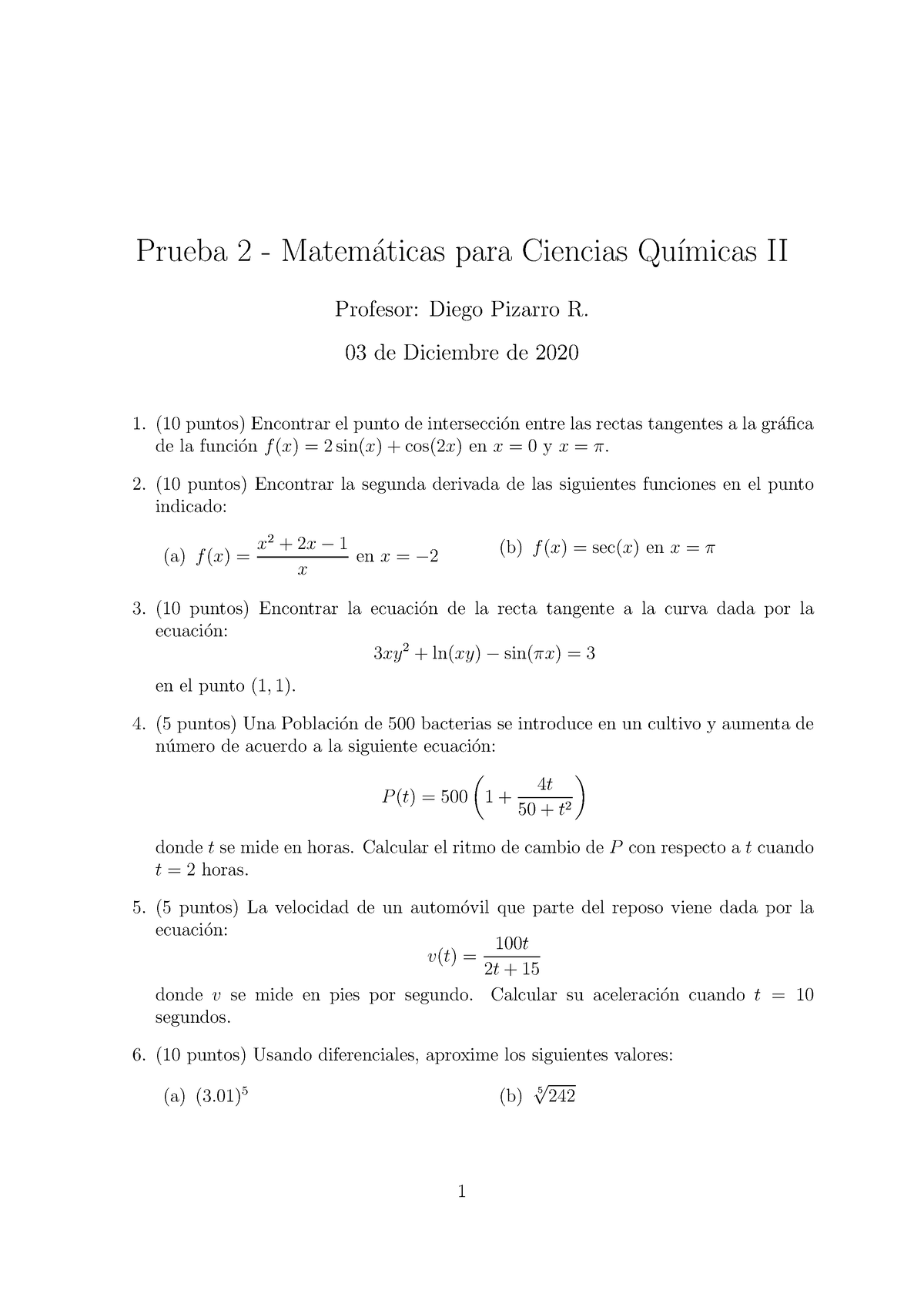 Prueba II 2S2020 (Pauta) - Prueba 2 - Matem ́aticas Para Ciencias Qu ...