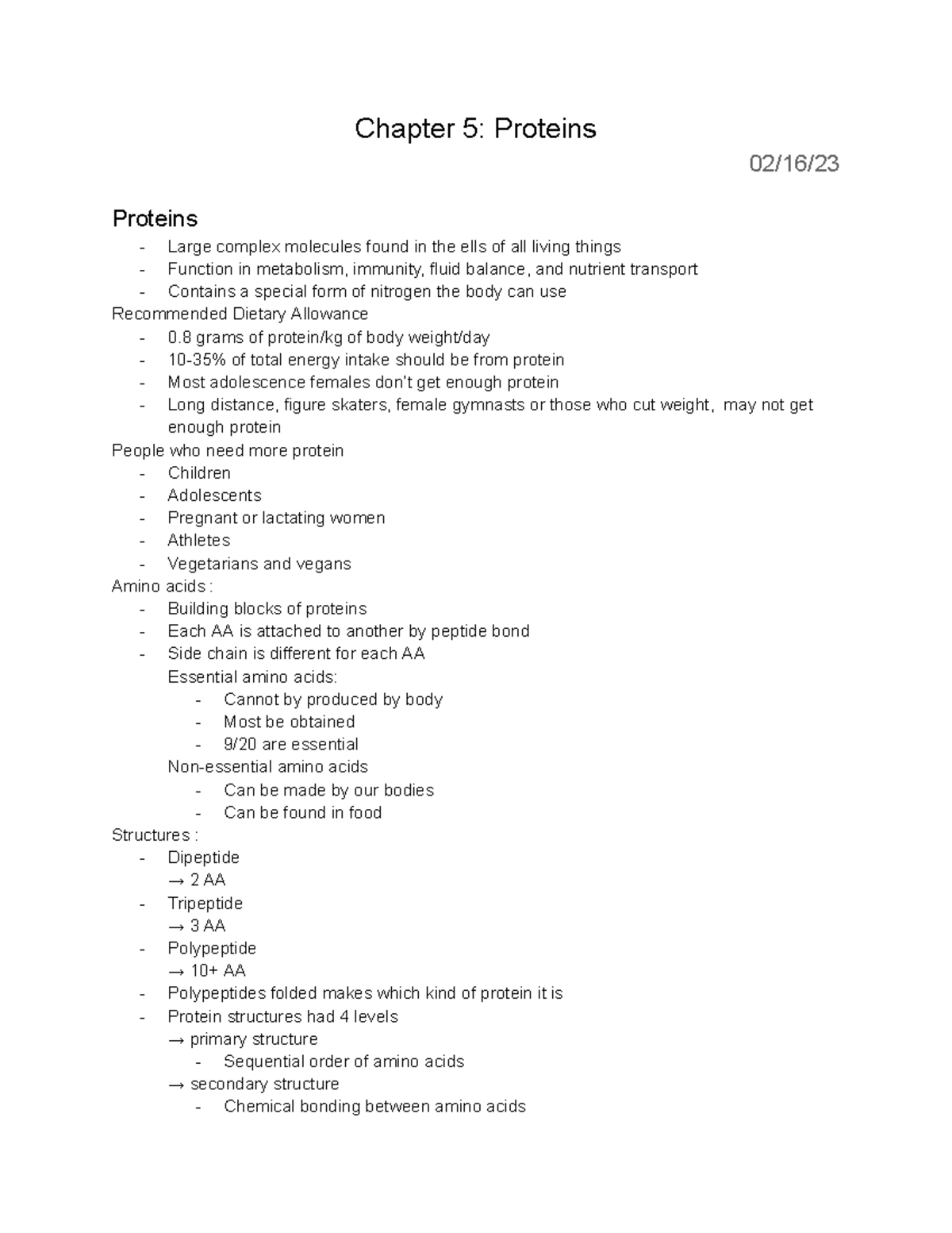 Chapter 6 - Chapter 5: Proteins 02/16/ Proteins Large Complex Molecules ...