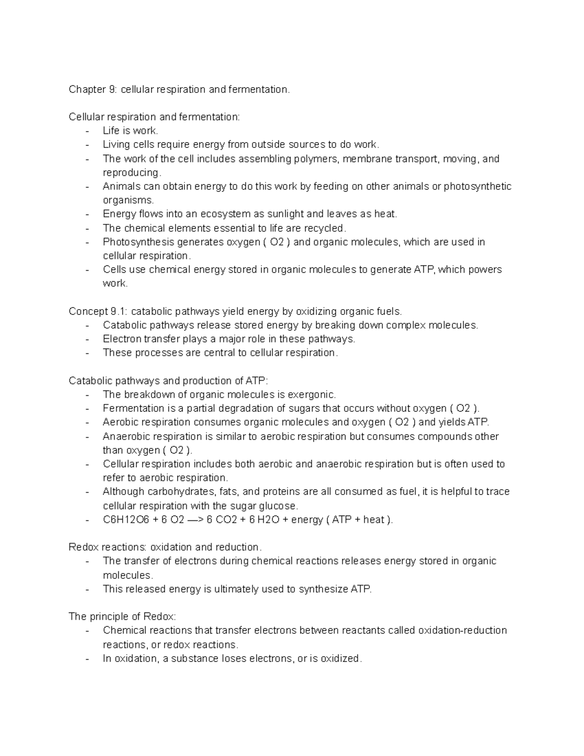 Chapter 9 BIO lec - the process of cellular respiration and ...